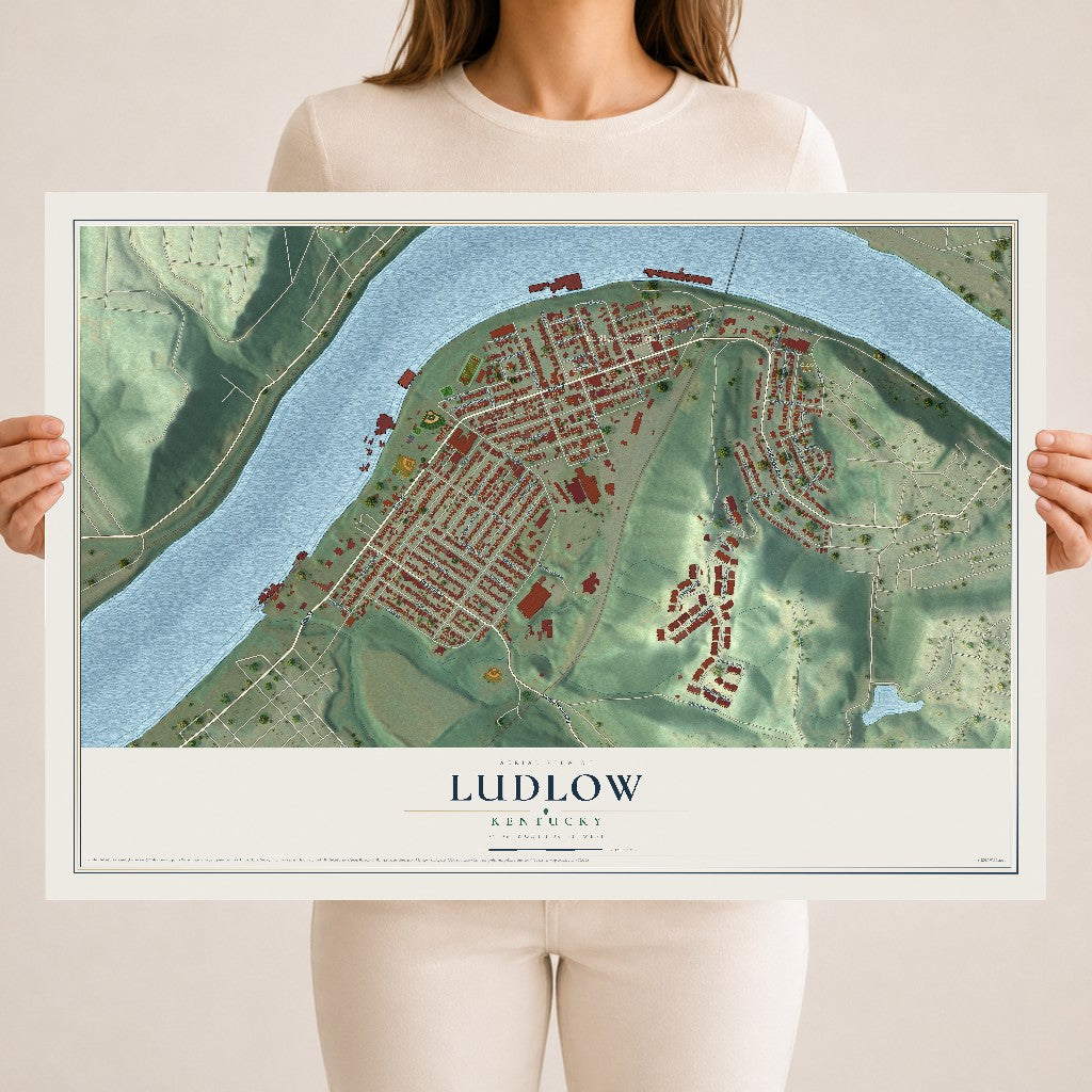 Map of Ludlow, Kentucky, 18 x 24 inch unframed archival matte print