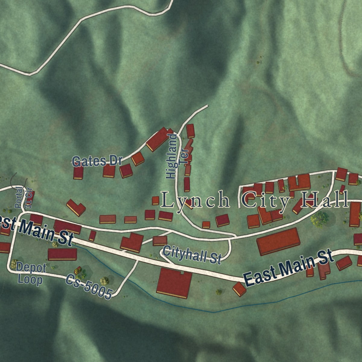Second close-up of the map of Lynch, Kentucky print showing more streets and buildings