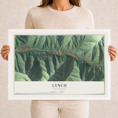 Map of Lynch, Kentucky, 12 x 18 inch print in a white wood frame