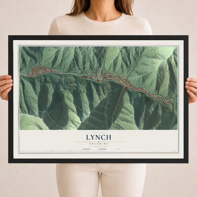 Map of Lynch, Kentucky, 18 x 24 inch print in a black wood frame
