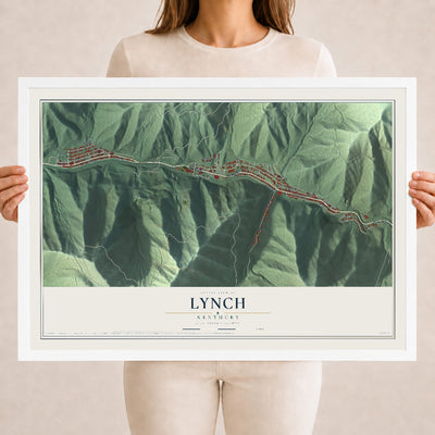 Map of Lynch, Kentucky, 18 x 24 inch print in a white wood frame