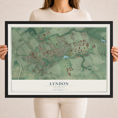 Map of Lyndon, Kentucky, 18 x 24 inch print in a black wood frame