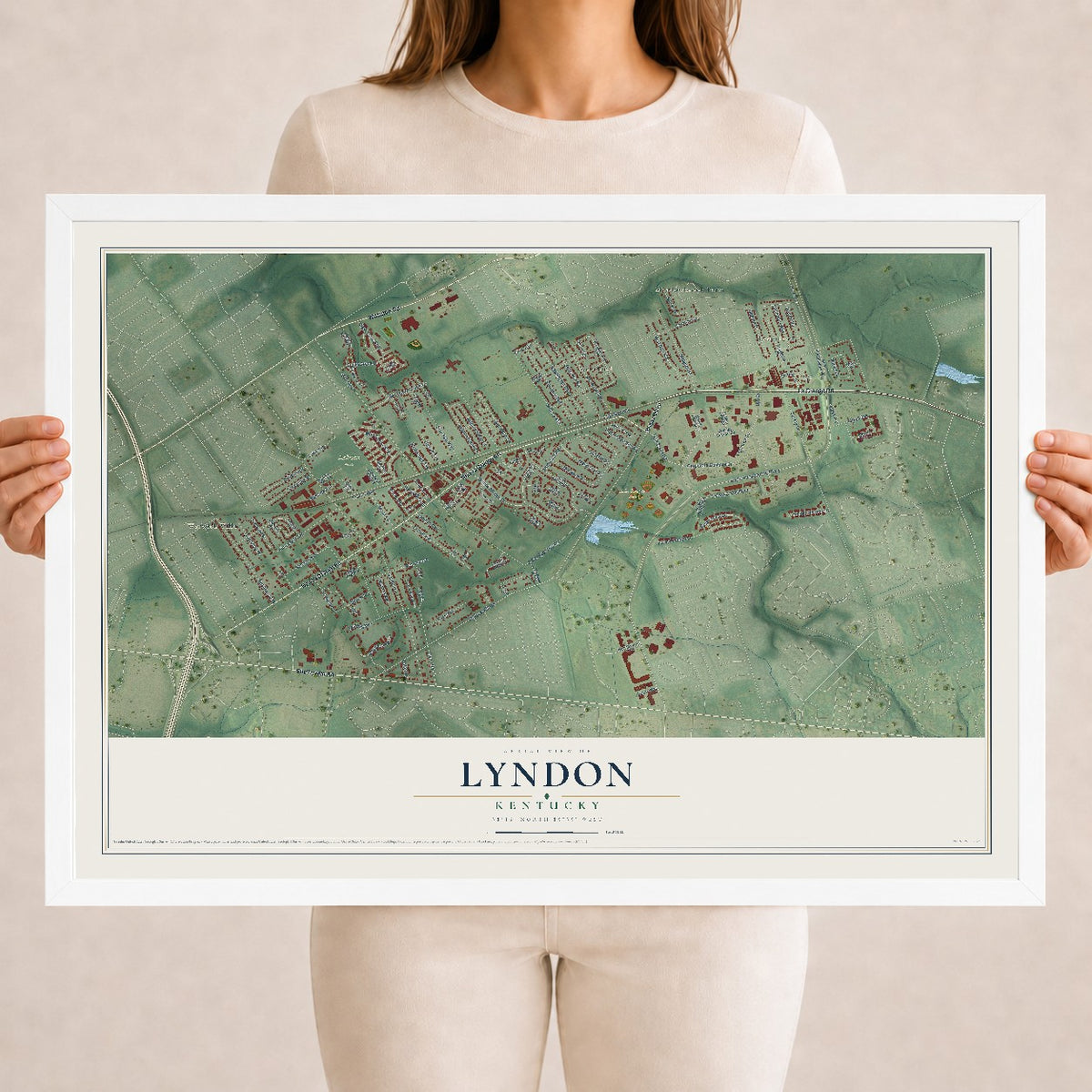 Map of Lyndon, Kentucky, 18 x 24 inch print in a white wood frame