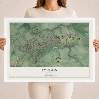 Map of Lyndon, Kentucky, 18 x 24 inch print in a white wood frame