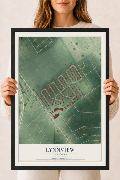 Map of Lynnview, Kentucky, 18 x 24 inch print in a black wood frame