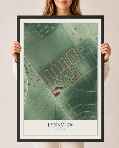 Map of Lynnview, Kentucky, 24 x 36 inch print in a black wood frame