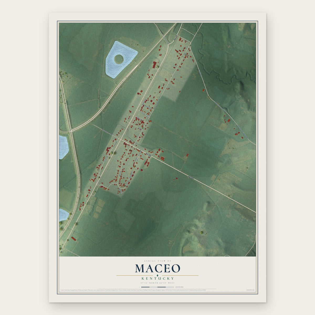 Maceo, Kentucky map print, the full design