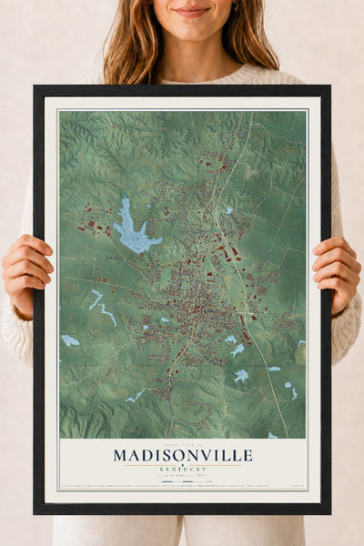 Map of Madisonville, Kentucky, 18 x 24 inch print in a black wood frame
