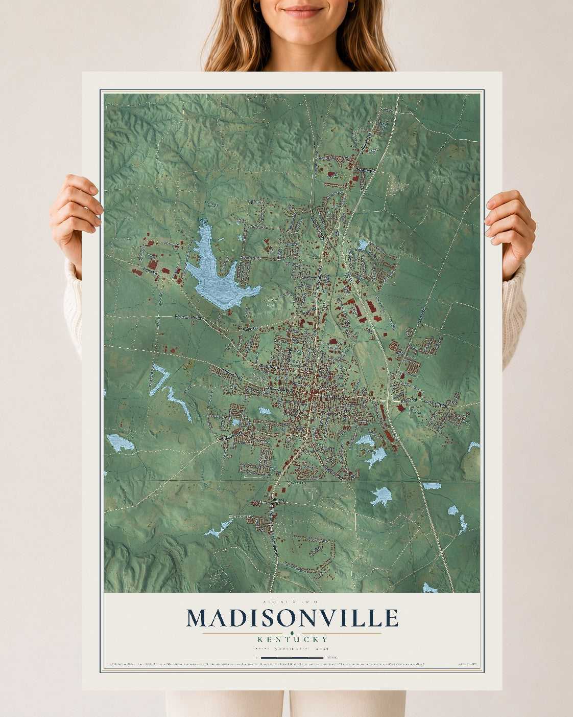 Map of Madisonville, Kentucky, 24 x 36 inch unframed archival matte print