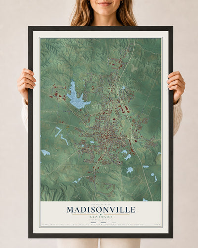 Map of Madisonville, Kentucky, 24 x 36 inch print in a black wood frame