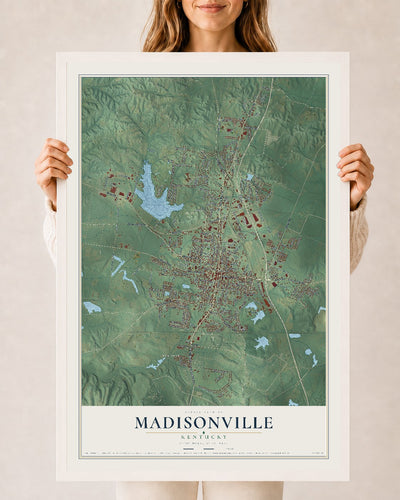 Map of Madisonville, Kentucky, 24 x 36 inch print in a white wood frame