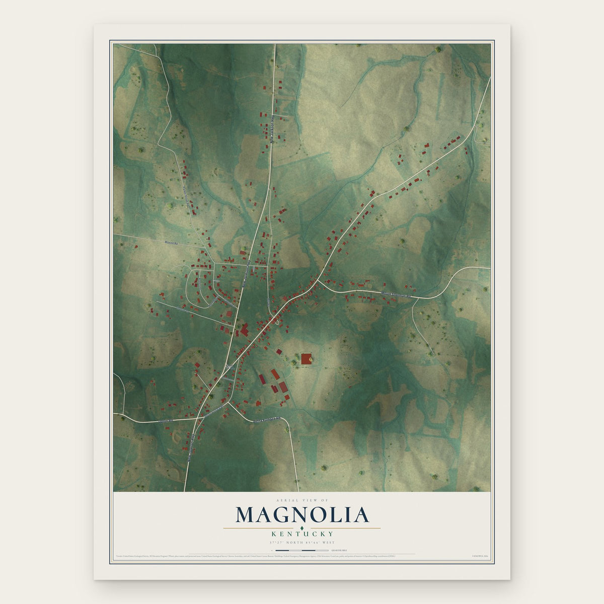 Magnolia, Kentucky map print, the full design