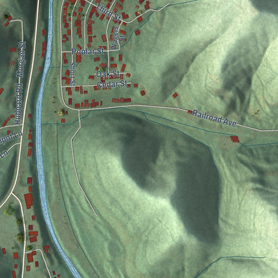 Second close-up of the map of Manchester, Kentucky print showing more streets and buildings