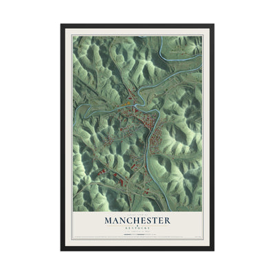 Map of Manchester, Kentucky, 12 x 18 inch print in a black wood frame