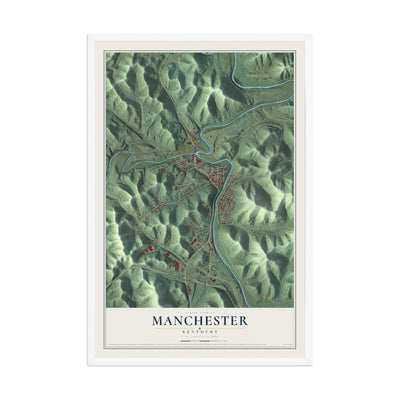 Map of Manchester, Kentucky, 12 x 18 inch print in a white wood frame