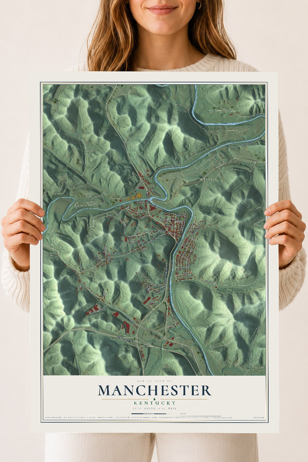 Map of Manchester, Kentucky, 18 x 24 inch unframed archival matte print