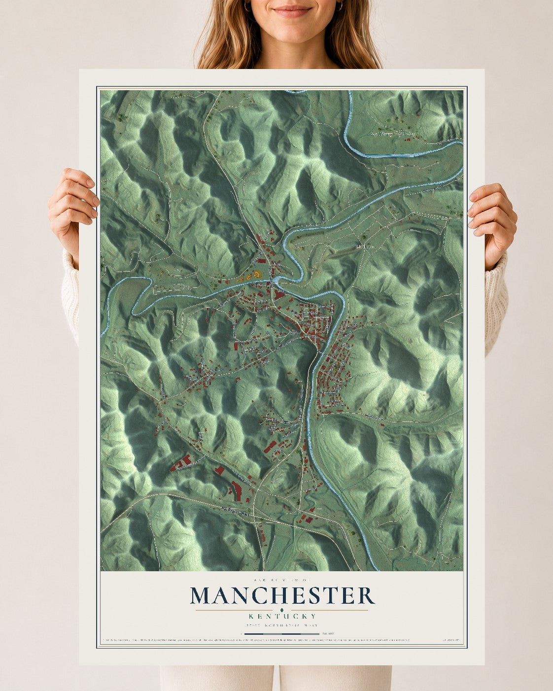 Map of Manchester, Kentucky, 24 x 36 inch unframed archival matte print