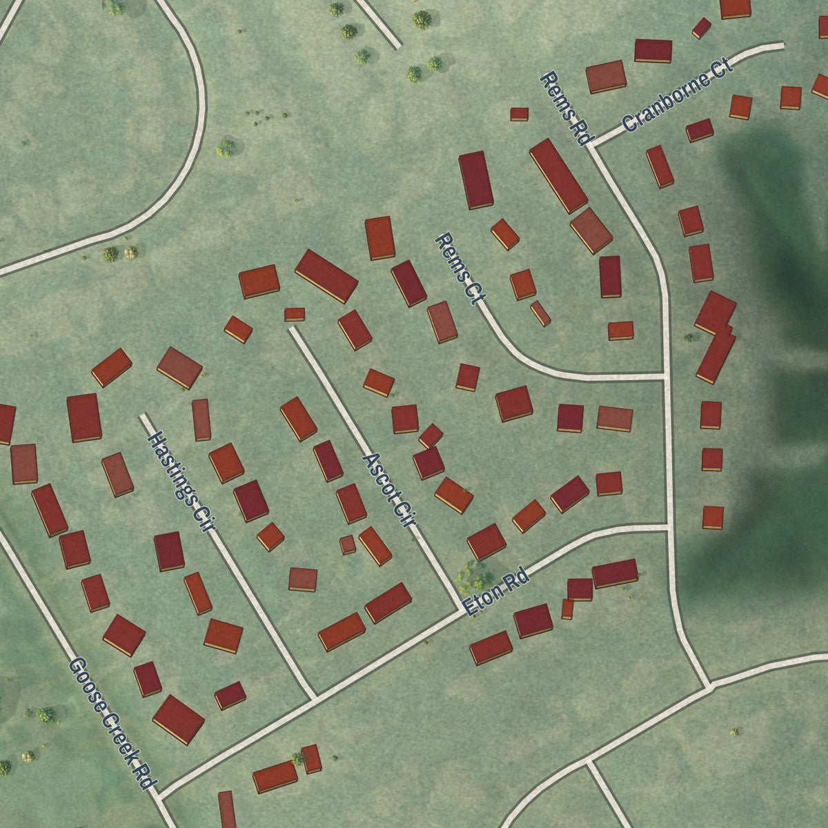 Close-up of the map of Manor Creek, Kentucky print showing street and building detail