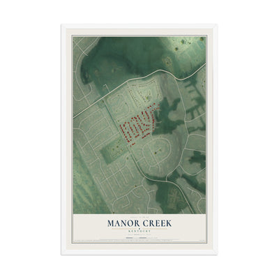 Map of Manor Creek, Kentucky, 12 x 18 inch print in a white wood frame