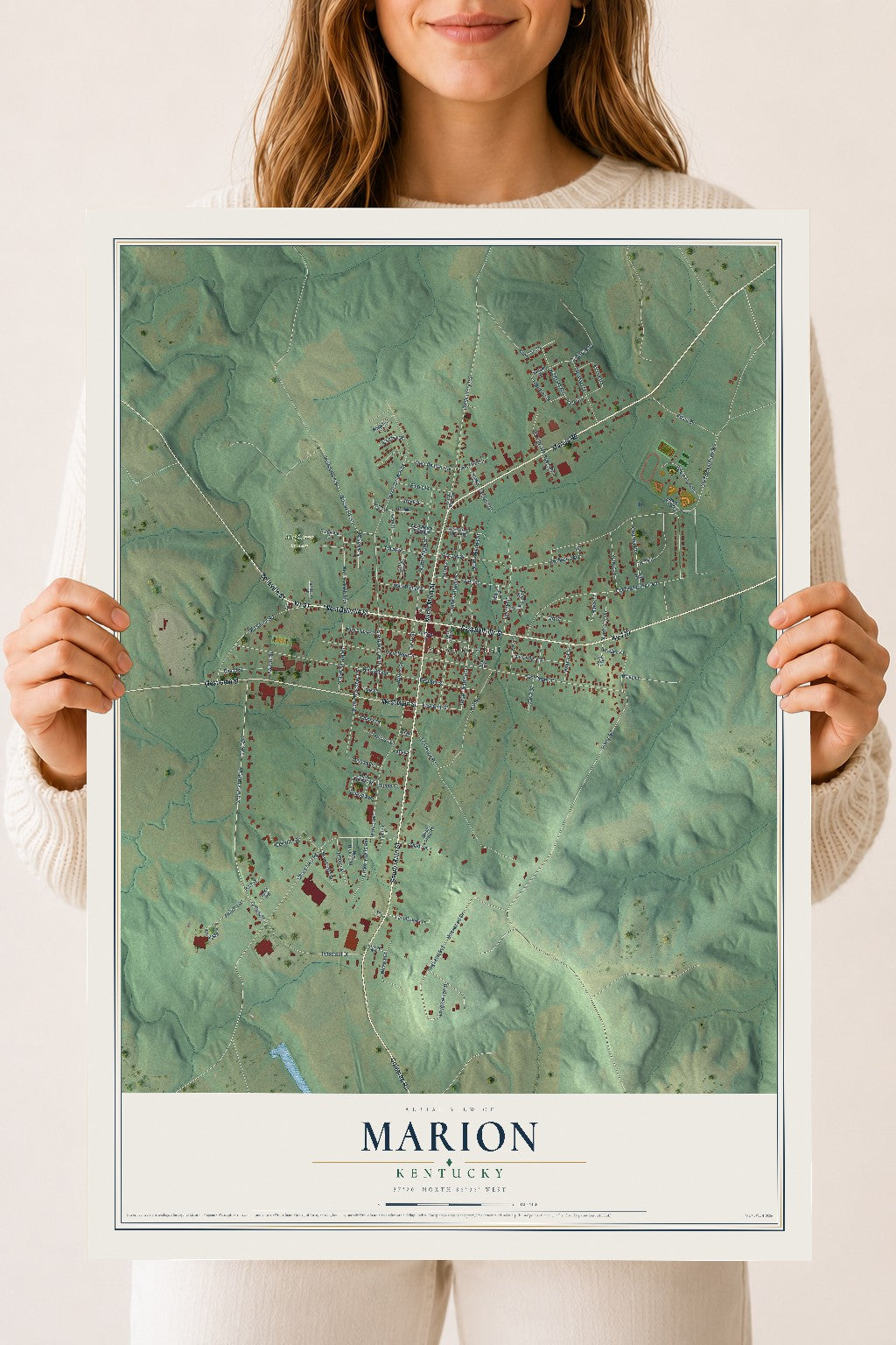 Map of Marion, Kentucky, 18 x 24 inch unframed archival matte print