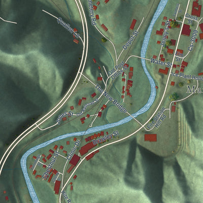 Close-up of the map of Martin, Kentucky print showing street and building detail