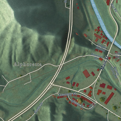 Second close-up of the map of Martin, Kentucky print showing more streets and buildings