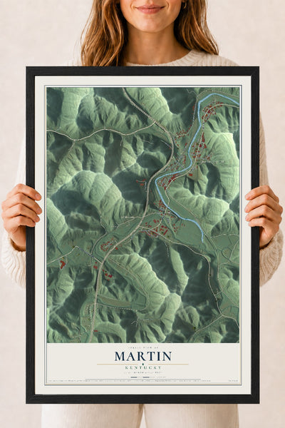 Map of Martin, Kentucky, 18 x 24 inch print in a black wood frame