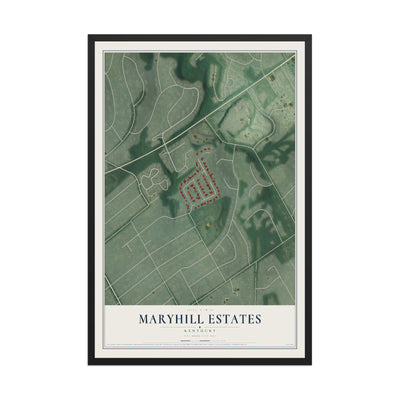 Map of Maryhill Estates, Kentucky, 12 x 18 inch print in a black wood frame