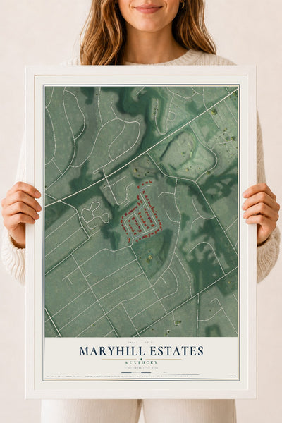 Map of Maryhill Estates, Kentucky, 18 x 24 inch print in a white wood frame