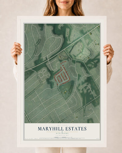 Map of Maryhill Estates, Kentucky, 24 x 36 inch print in a white wood frame