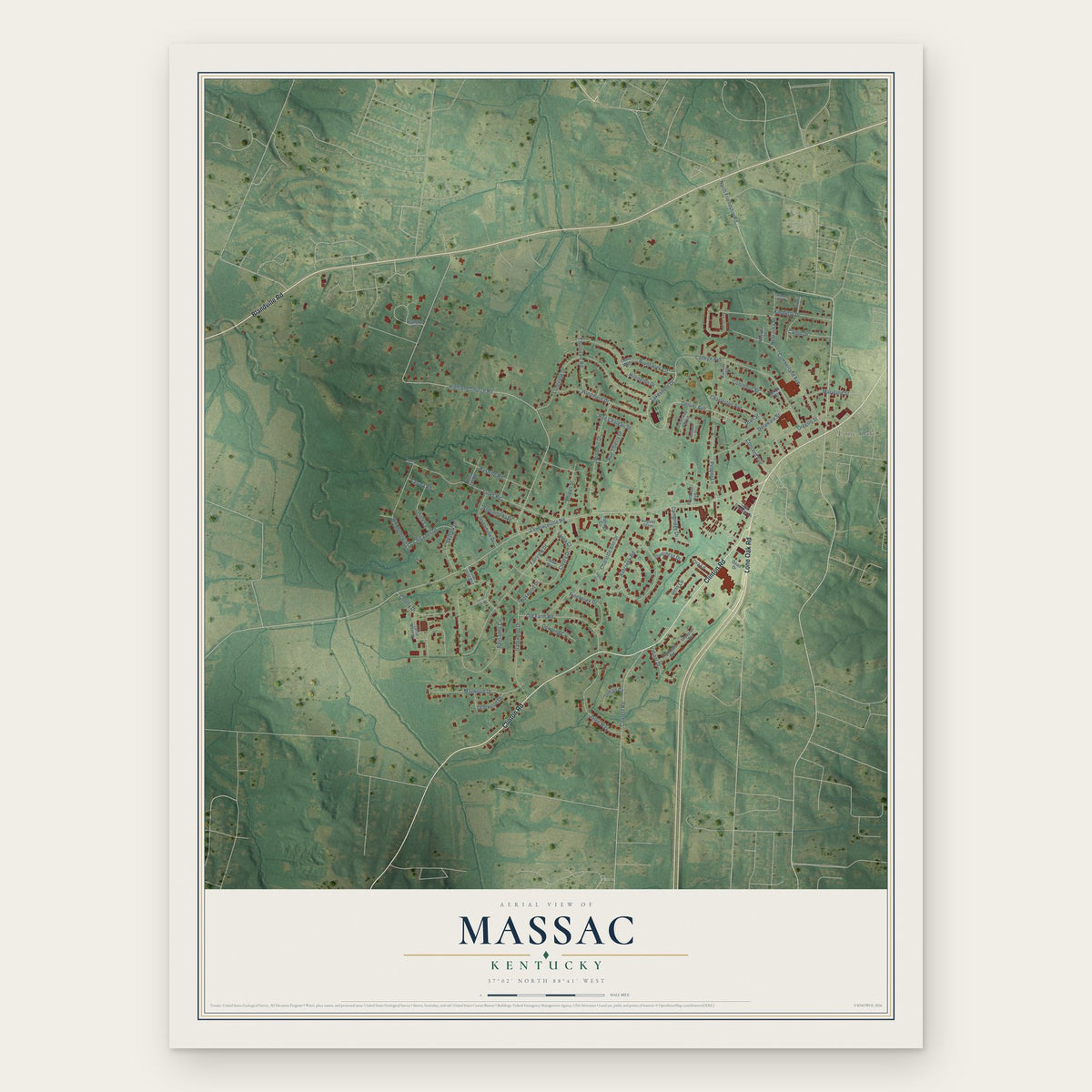 Massac, Kentucky map print, the full design