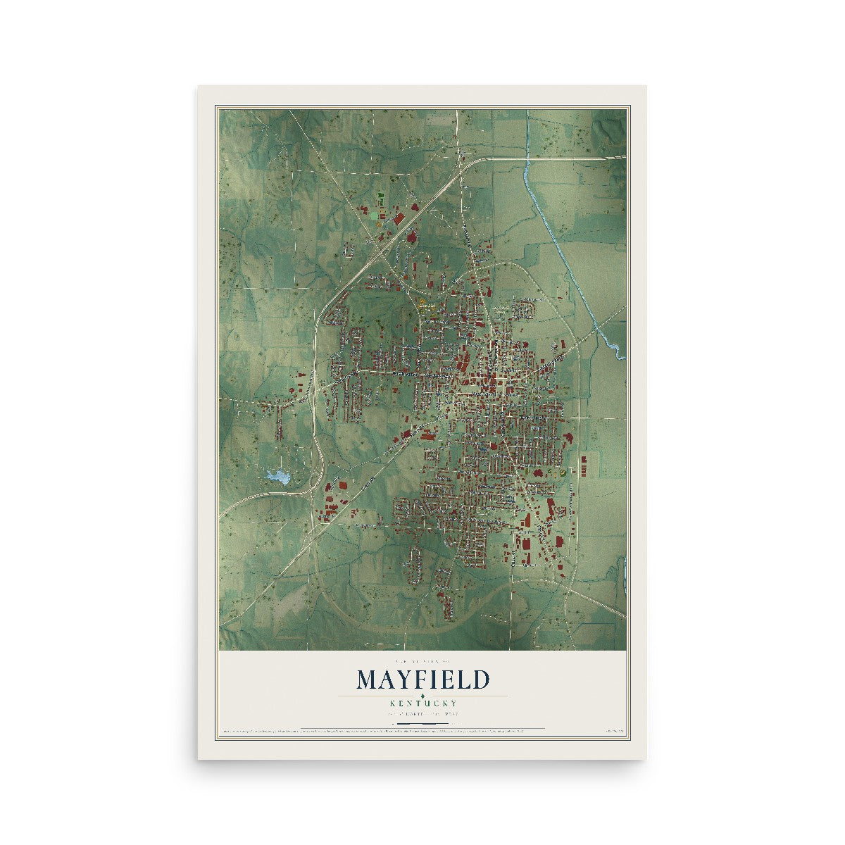 Map of Mayfield, Kentucky, 12 x 18 inch unframed archival matte print