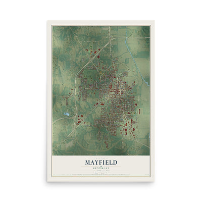 Map of Mayfield, Kentucky, 12 x 18 inch unframed archival matte print