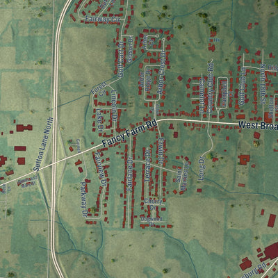 Second close-up of the map of Mayfield, Kentucky print showing more streets and buildings