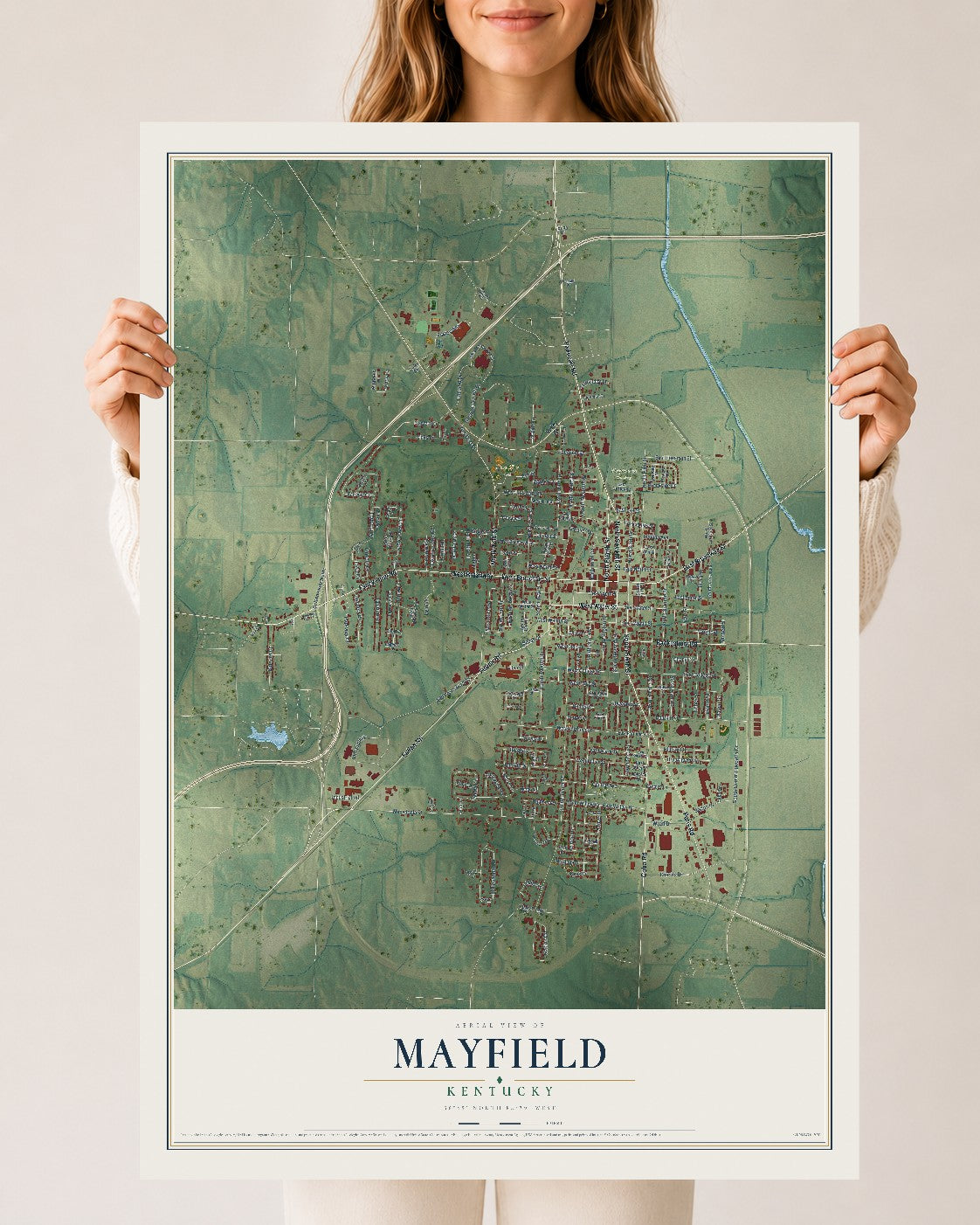 Map of Mayfield, Kentucky, 24 x 36 inch unframed archival matte print