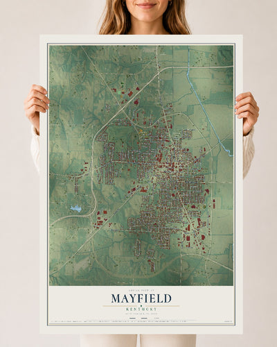 Map of Mayfield, Kentucky, 24 x 36 inch unframed archival matte print