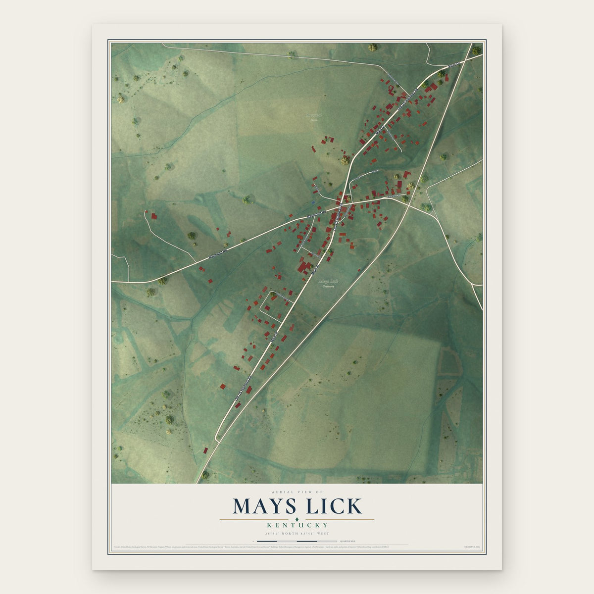 Mays Lick, Kentucky map print, the full design