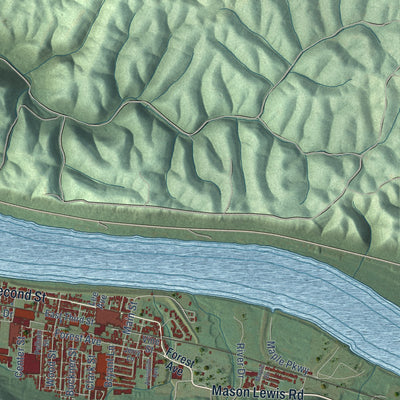 Second close-up of the map of Maysville, Kentucky print showing more streets and buildings