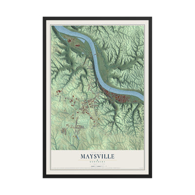 Map of Maysville, Kentucky, 12 x 18 inch print in a black wood frame