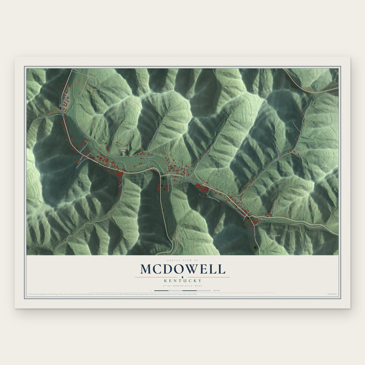McDowell, Kentucky map print, the full design