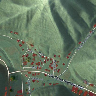 Close-up of the map of McDowell, Kentucky print showing street and building detail