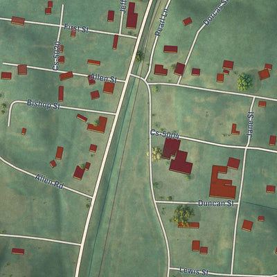 Close-up of the map of McHenry, Kentucky print showing street and building detail
