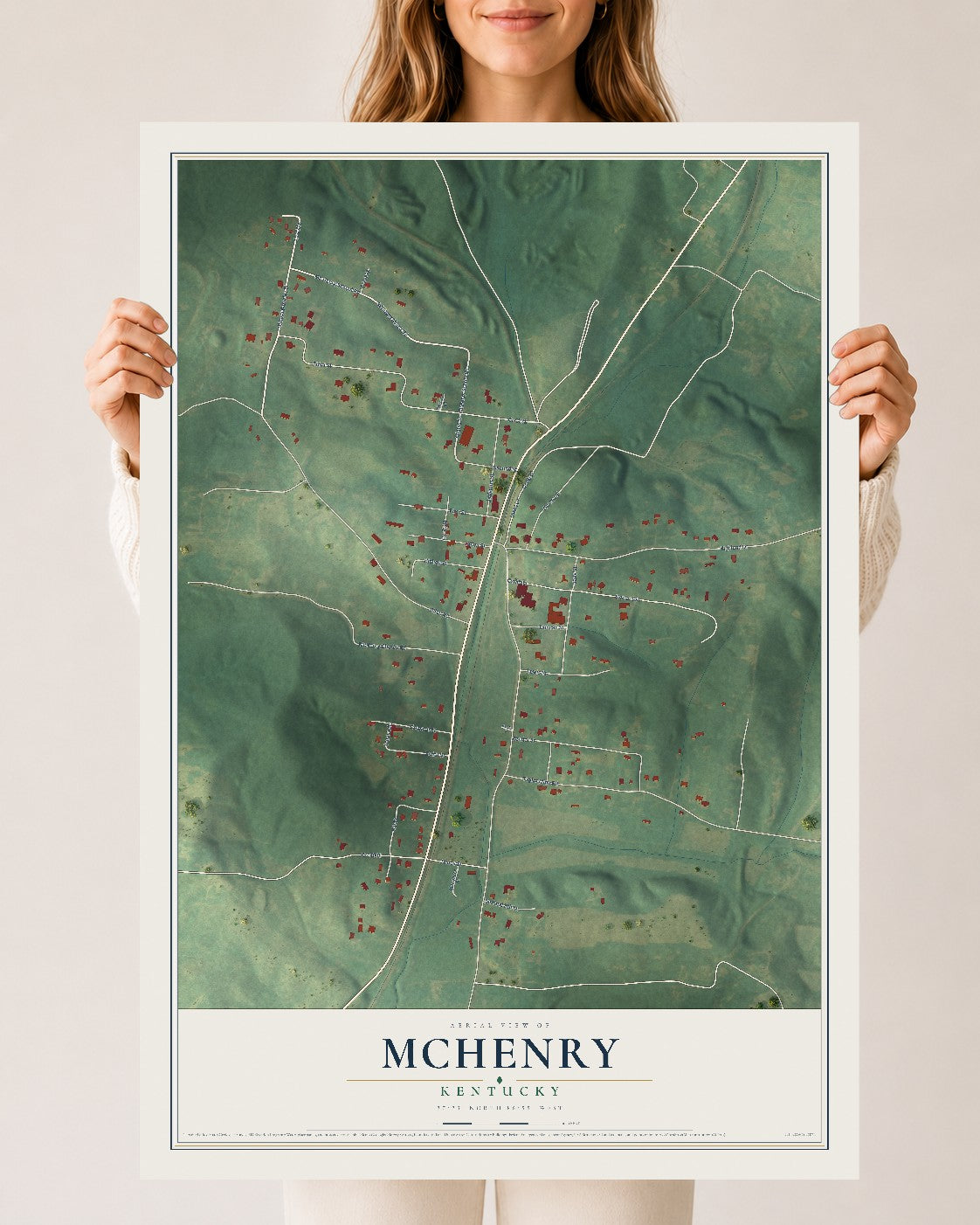Map of McHenry, Kentucky, 24 x 36 inch unframed archival matte print