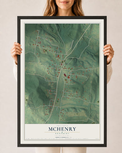 Map of McHenry, Kentucky, 24 x 36 inch print in a black wood frame