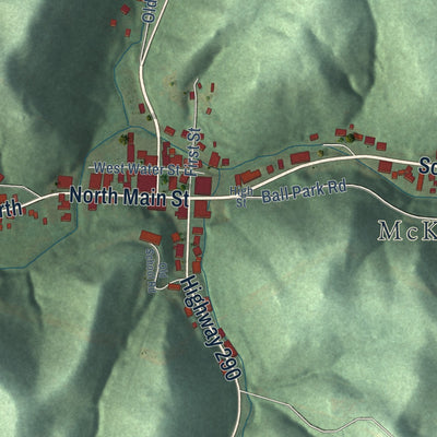 Second close-up of the map of McKee, Kentucky print showing more streets and buildings