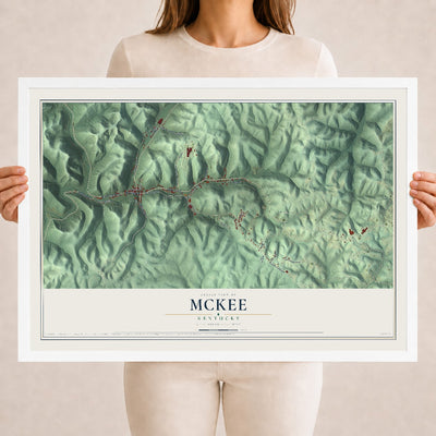 Map of McKee, Kentucky, 18 x 24 inch print in a white wood frame