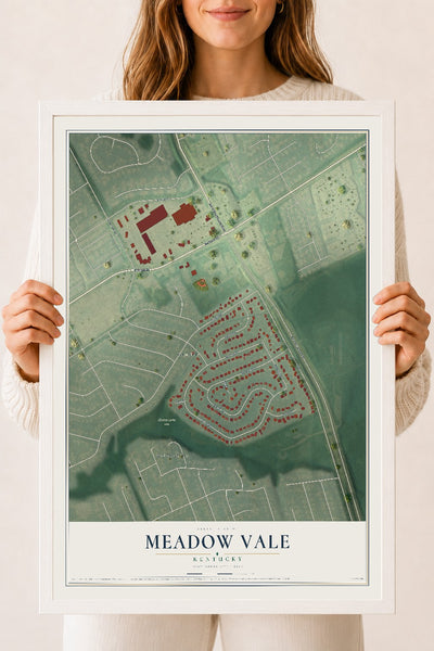 Map of Meadow Vale, Kentucky, 18 x 24 inch print in a white wood frame