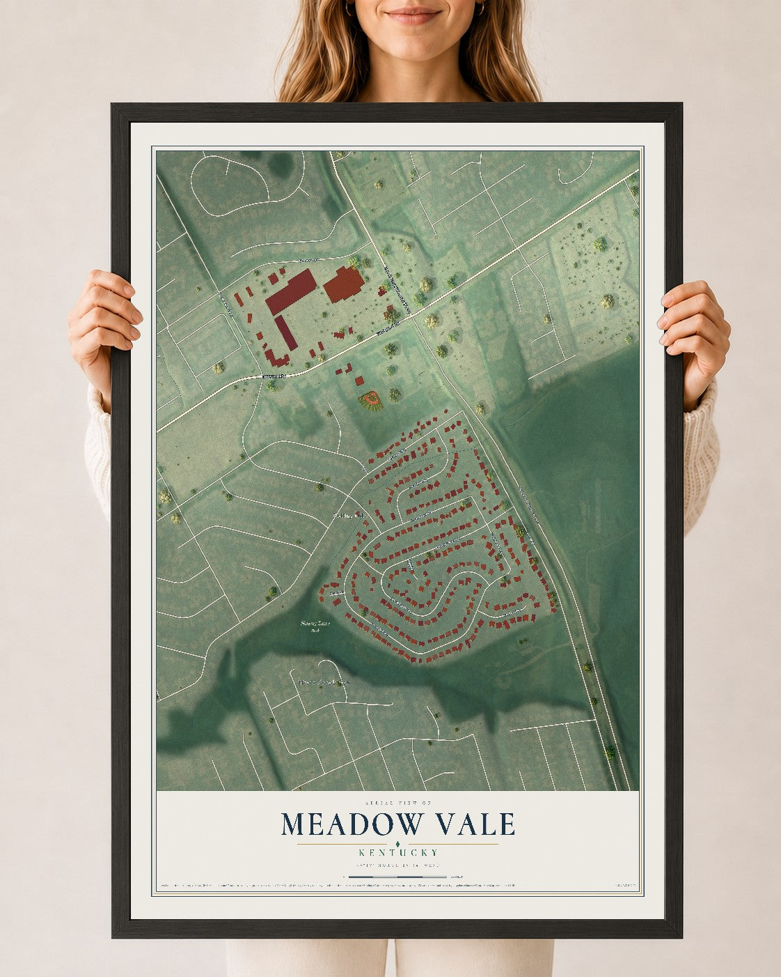 Map of Meadow Vale, Kentucky, 24 x 36 inch print in a black wood frame
