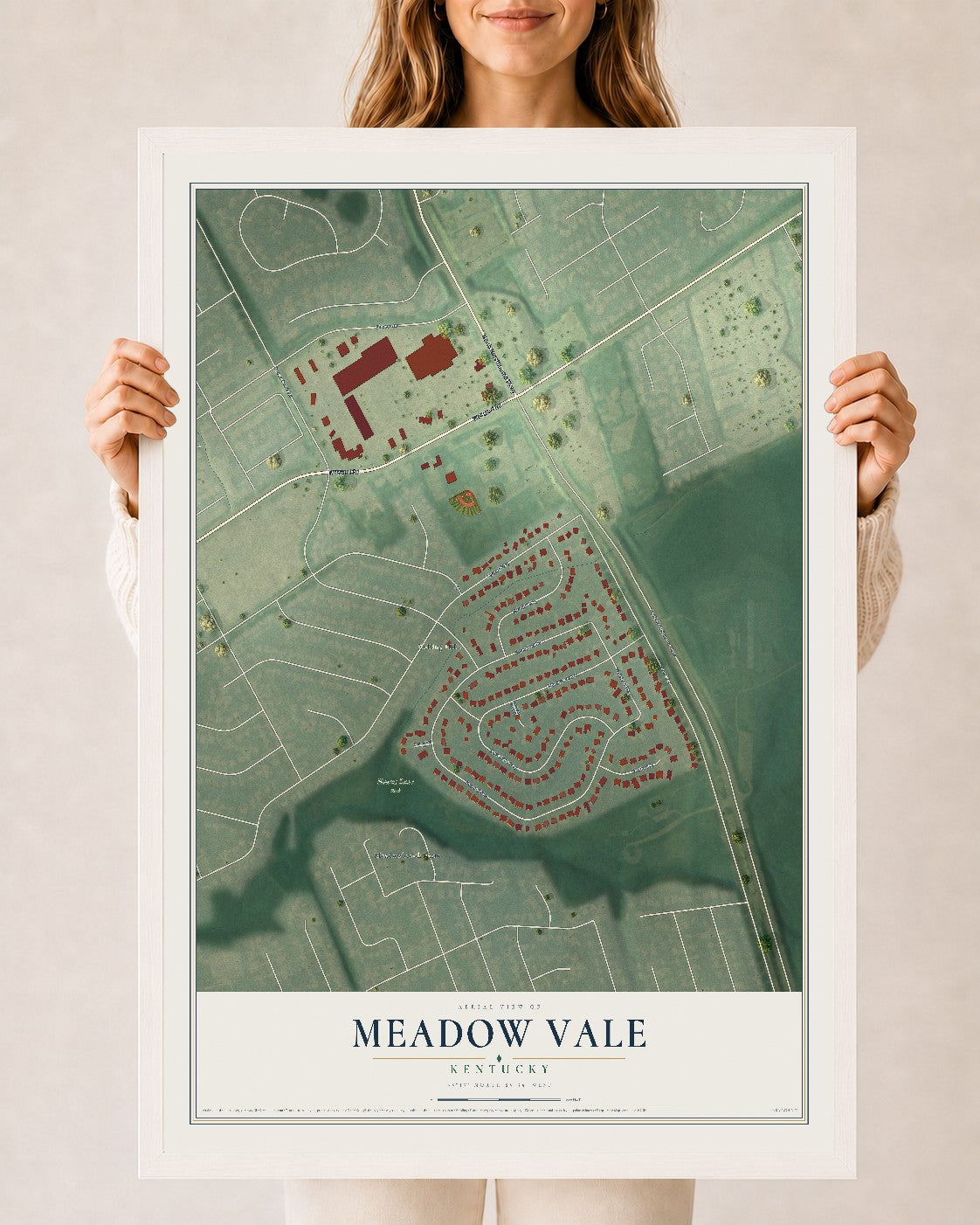 Map of Meadow Vale, Kentucky, 24 x 36 inch print in a white wood frame