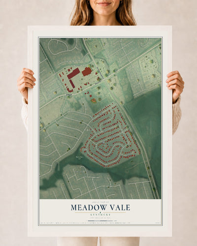 Map of Meadow Vale, Kentucky, 24 x 36 inch print in a white wood frame
